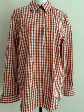Lafayette 148 Women's Rust & White Gingham Button-Front Shirt